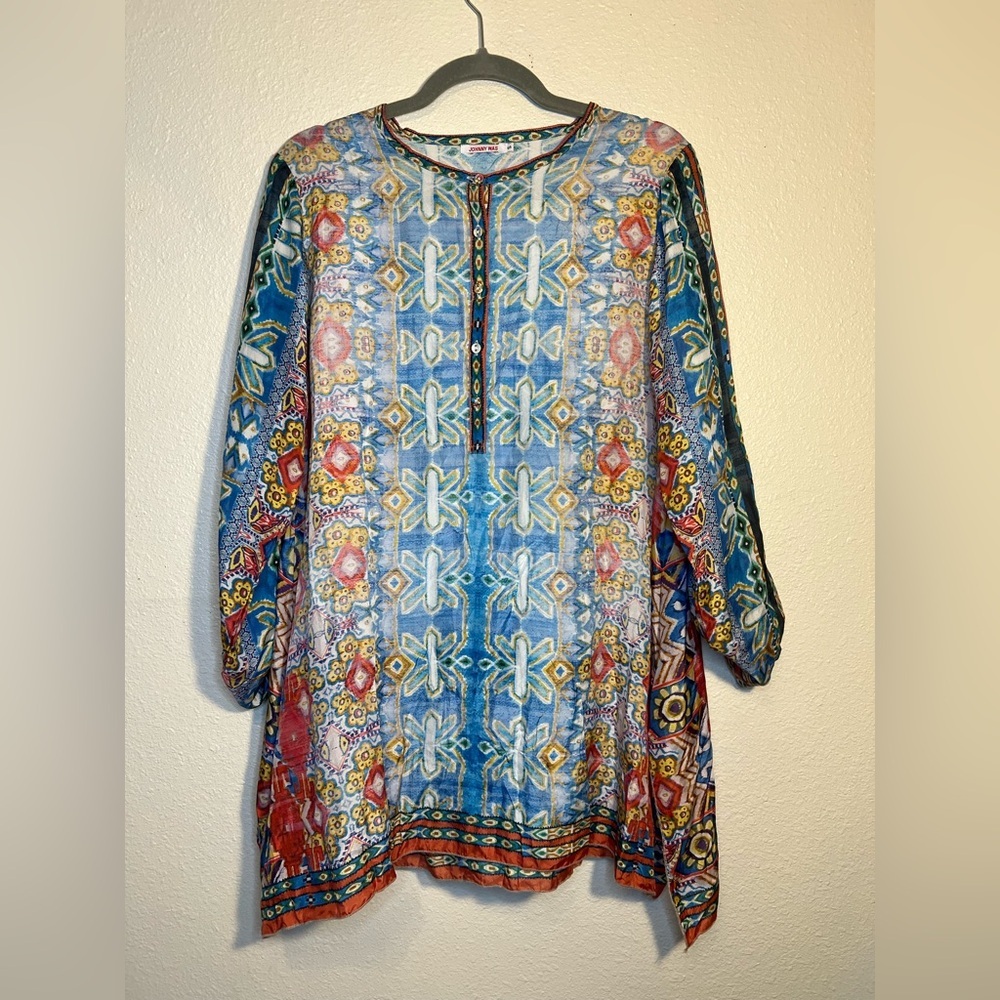 Johnny Was 100% Silk Tunic long sleeve